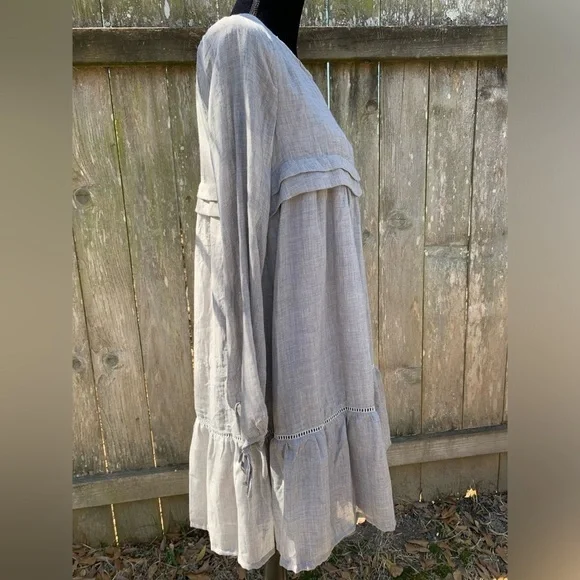 CRESCENT gauzy flowy skirt empire waist baby doll dress tie sleeve spring summer - Picture 11 of 17